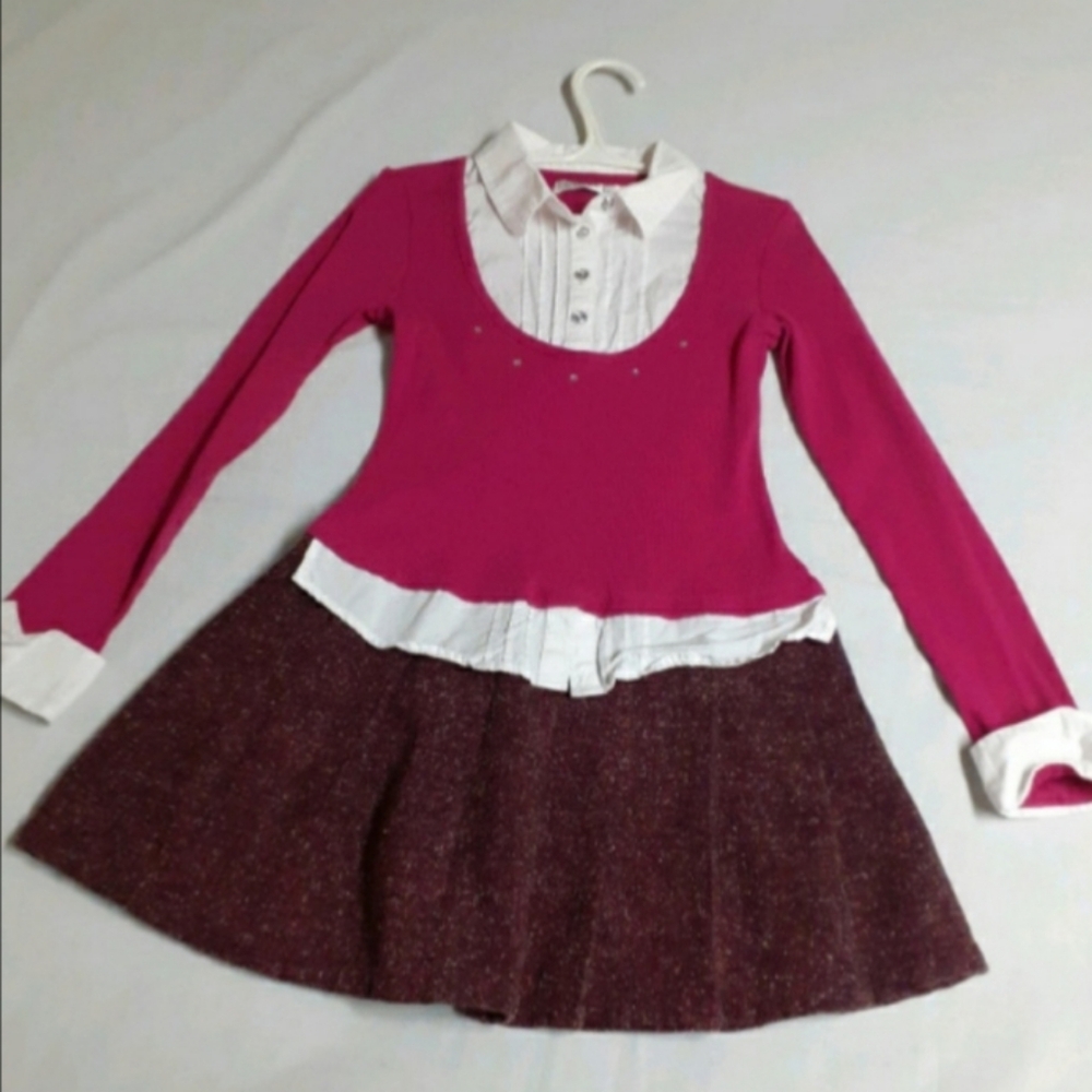 4/$40 Girl's Pink and Burgundy Dress - size 10